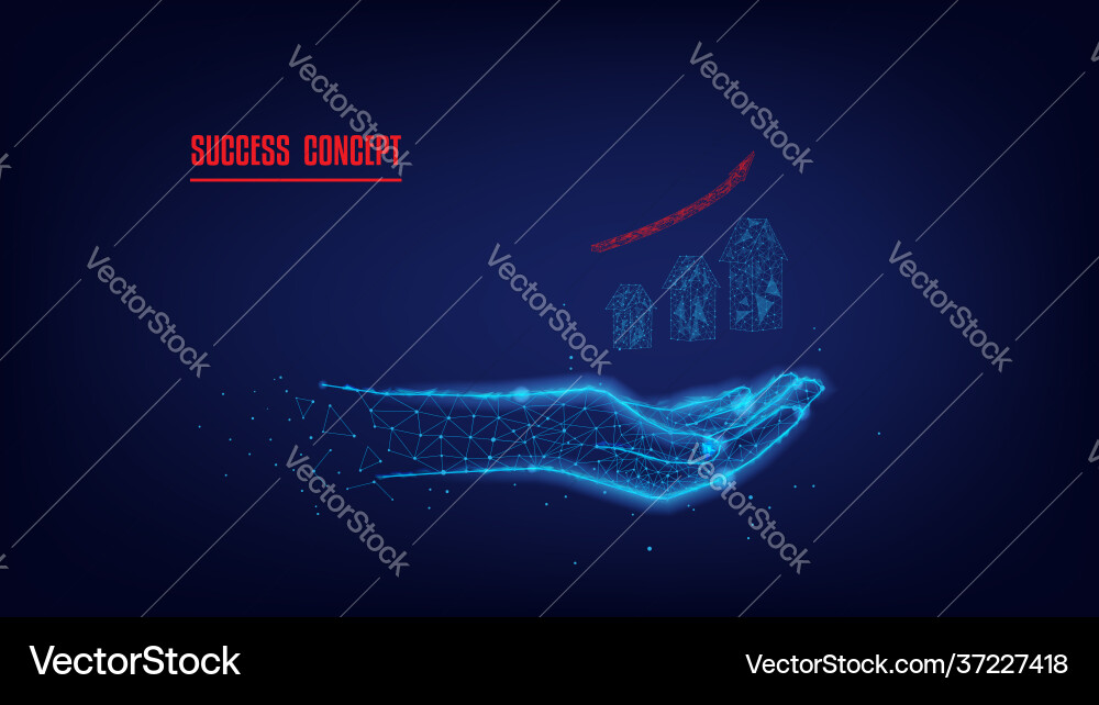 Diagram in hand from triangles and points on dark Vector Image