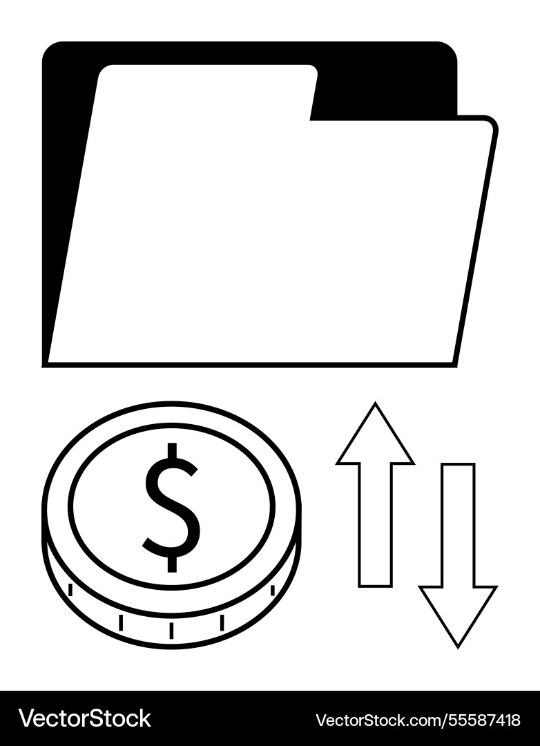 Folder with currency coin and up-down arrows Folder with currency coin and up-down arrows vector image