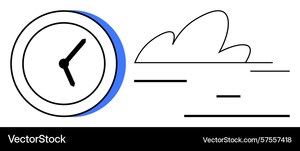 Minimalist clock design with cloud and linear wind Minimalist clock design with cloud and linear wind vector image