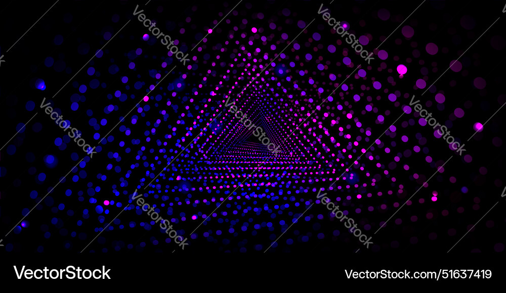 Neon glow dots in form of triangular tunnel vector image