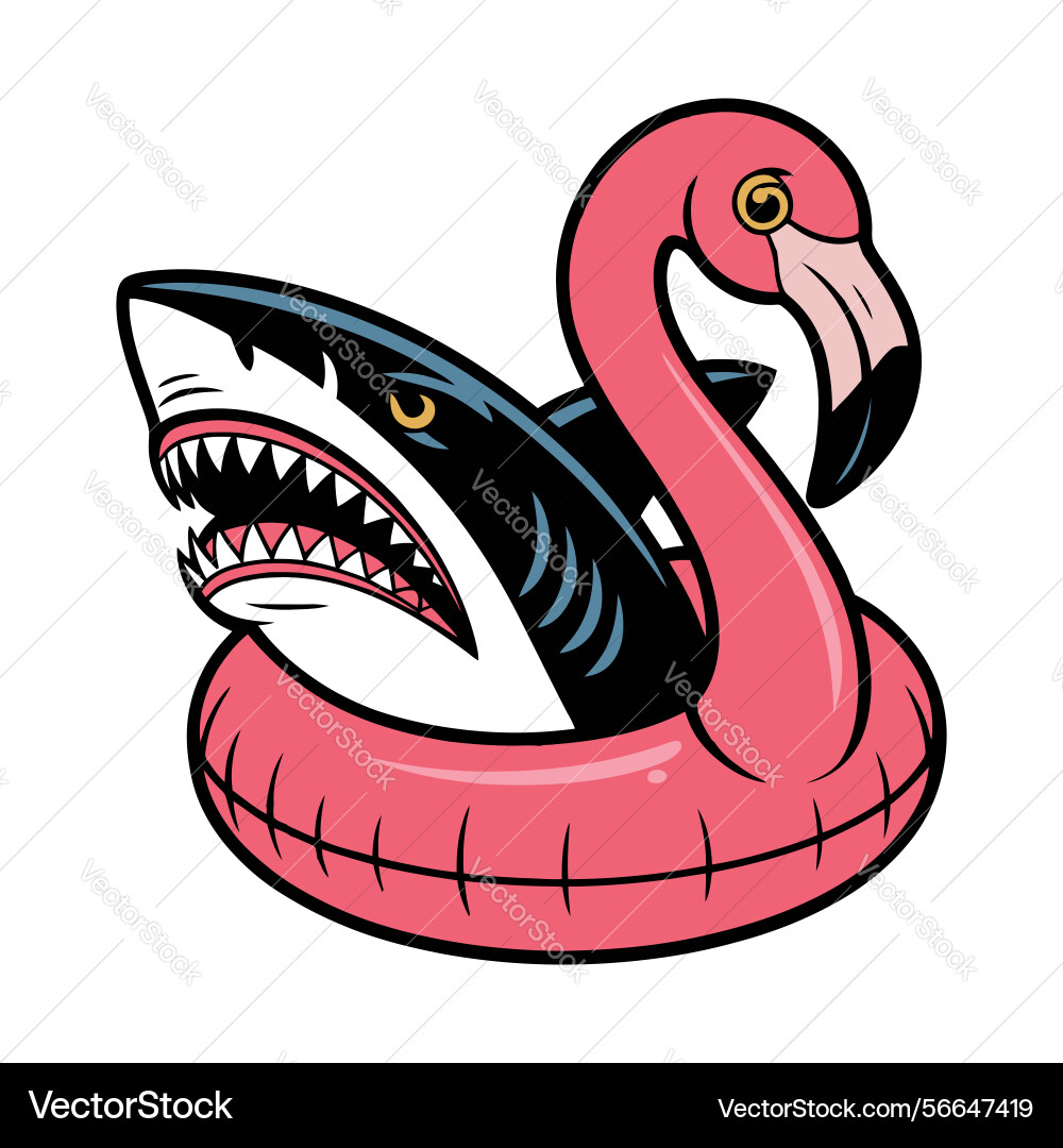 Shark inside flamingo pool float Shark inside flamingo pool float vector image