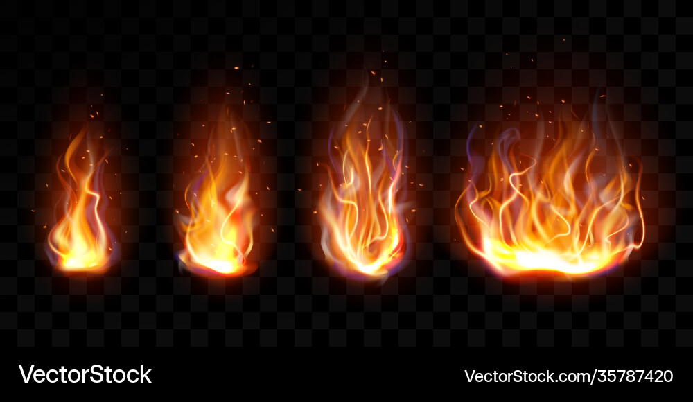 Realistic Fire Flame Set Royalty Free Vector Image