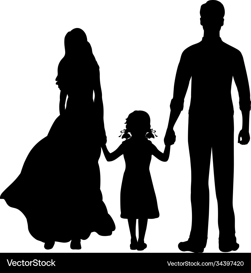 Silhouettes mother father and little daughter Silhouettes mother father and little daughter vector image