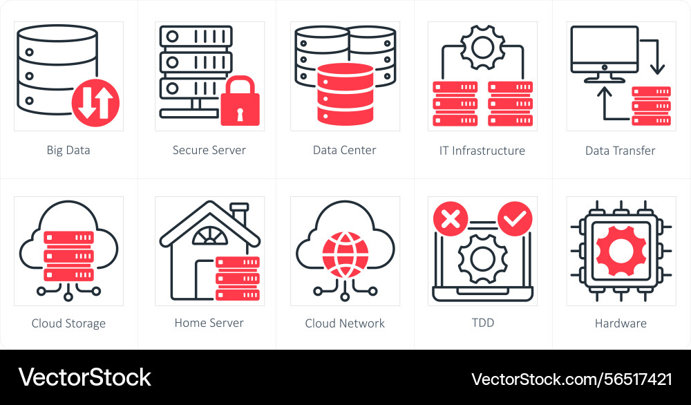 A set of 10 technology icons as big data secure vector image