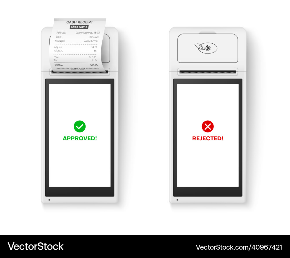Collection pos terminal with approved and rejected Collection pos terminal with approved and rejected Vector Image