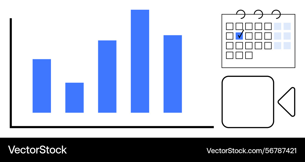 Data analysis with bar chart calendar and video Data analysis with bar chart calendar and video vector image