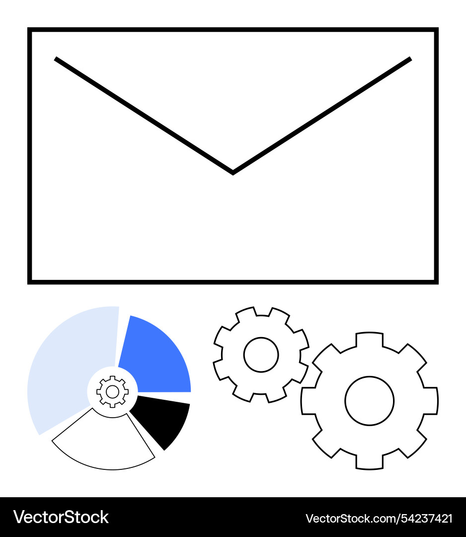 Email communication efficiency with gears and pie Email communication efficiency with gears and pie vector image