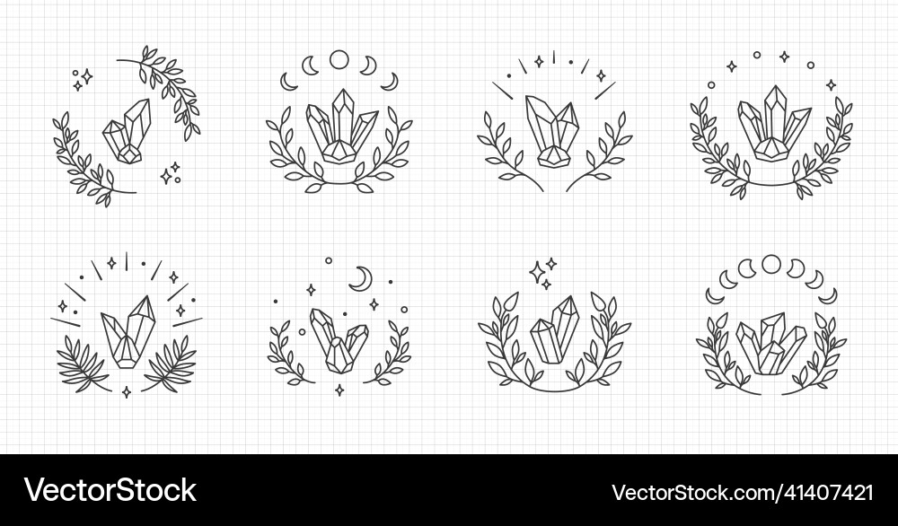 Mystical moon crystal line art logo boho Mystical moon crystal line art logo boho vector image
