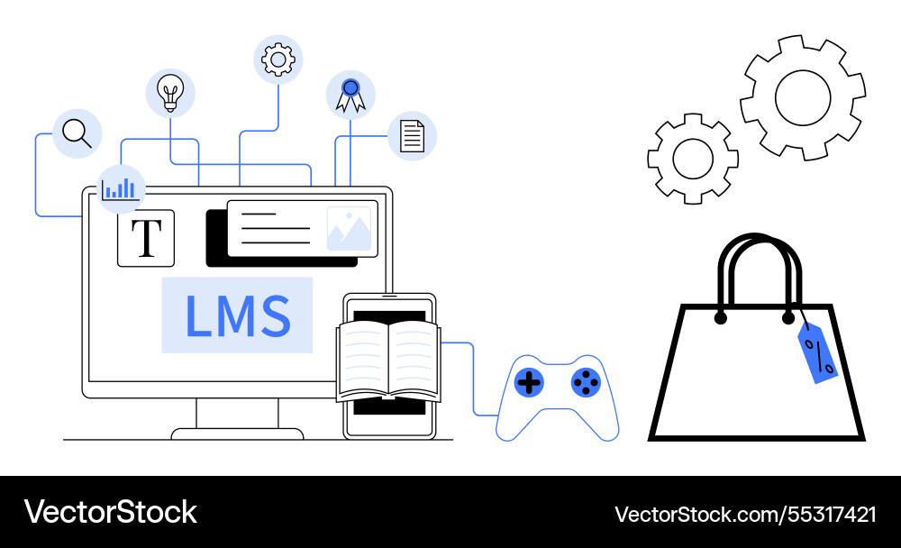 Schnittstelle des Lernmanagementsystems mit Text Vektorbild