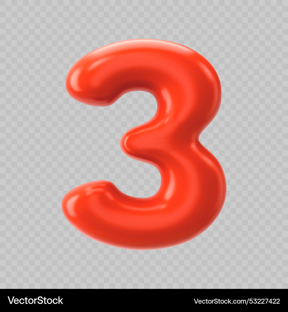 3d red number 3 isolated on trancparent background vector image
