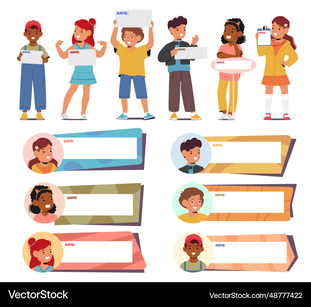 Children proudly display their personalized name Children proudly display their personalized name vector image