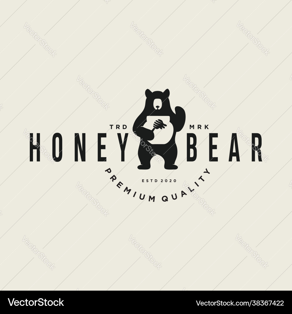 Einziger Bär mit Bienen Hive Logo Design Retro Einziger Bär mit Bienen Hive Logo Design Retro vektorbild