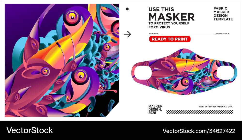 Masker design template and mockup with colorful vector image