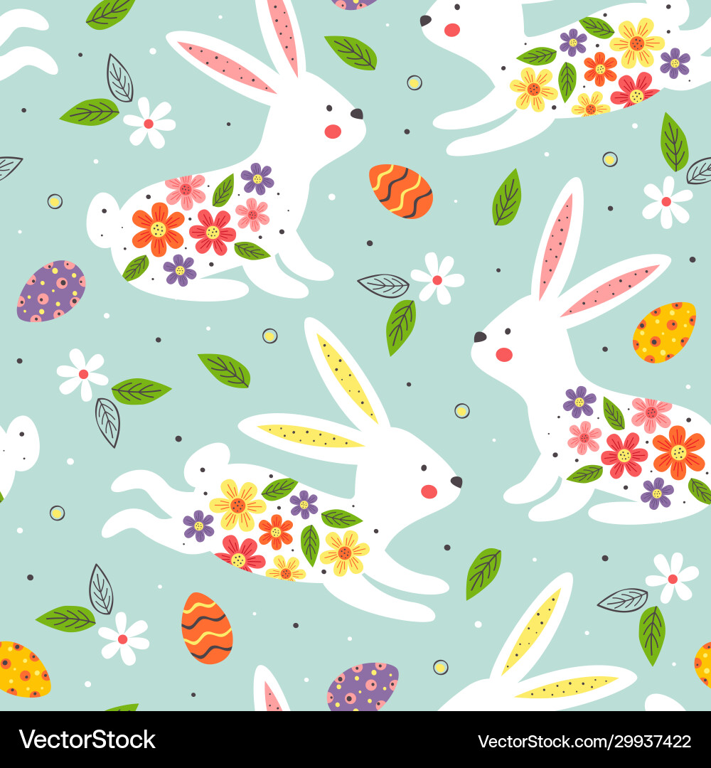Seamless pattern white easter bunny Royalty Free Vector