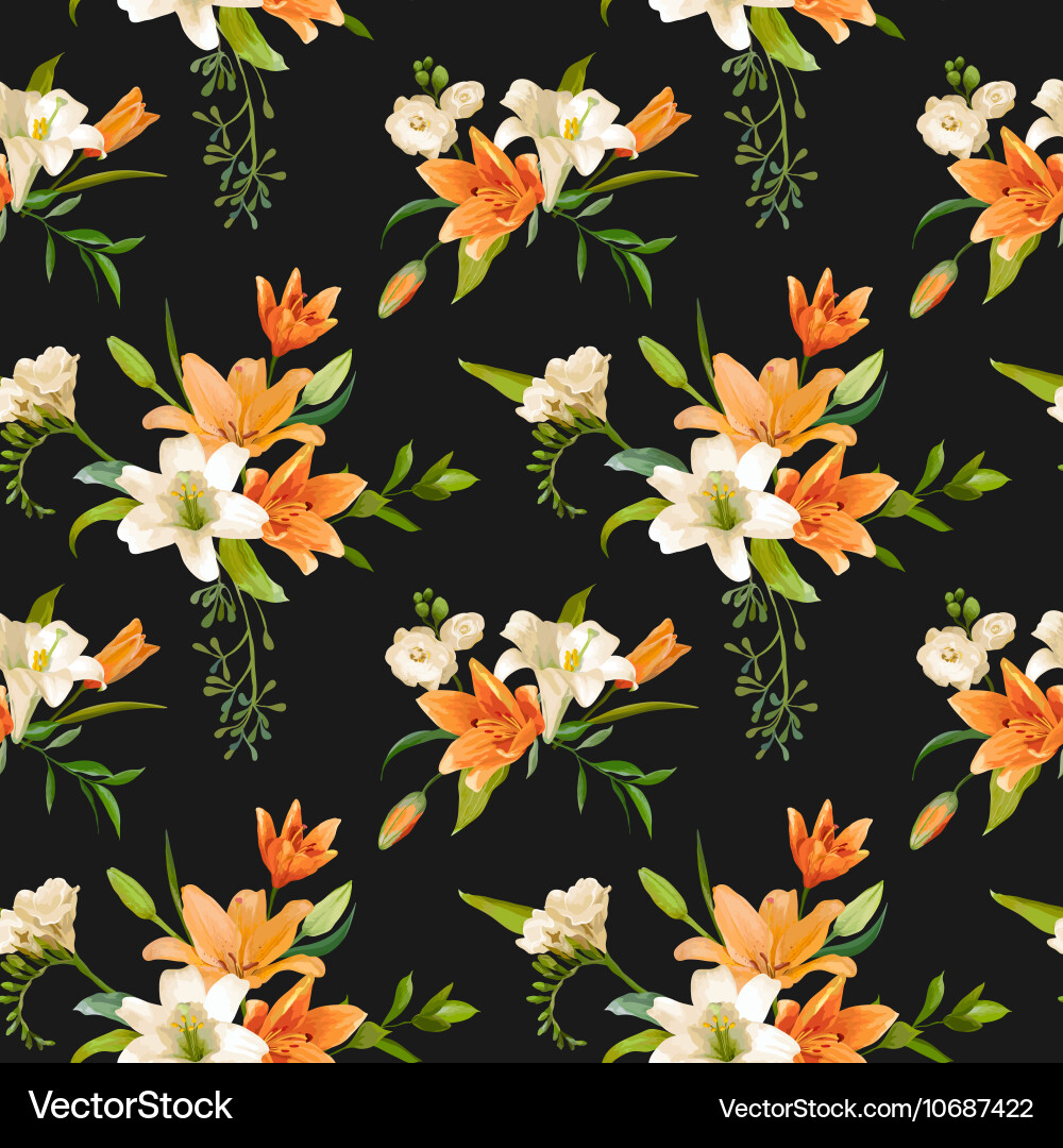Spring lily flowers backgrounds - seamless pattern Vector Image