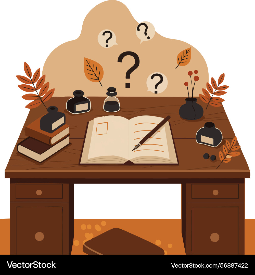 Writing desk with open notebook and ink bottles Writing desk with open notebook and ink bottles vector image