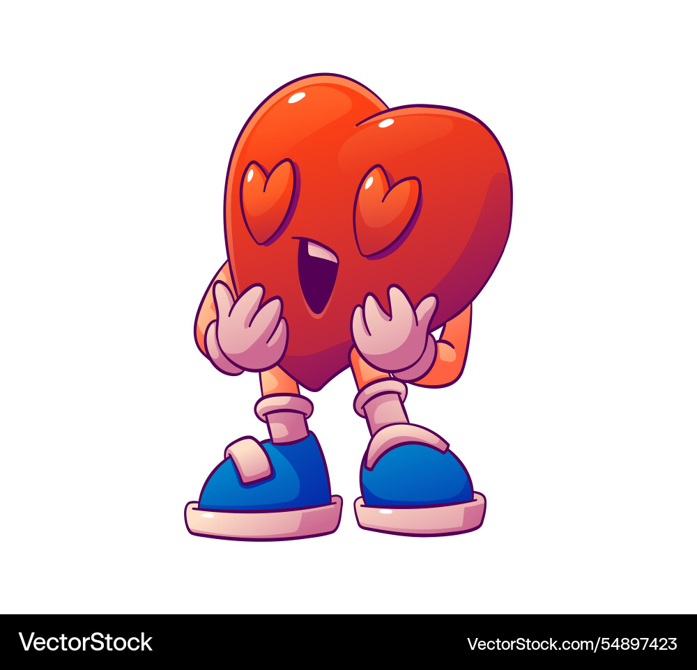 Cartoon retro groovy red heart valentine character Cartoon retro groovy red heart valentine character vector image