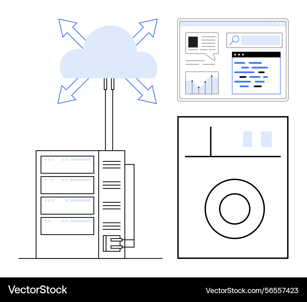 Cloud computing infrastructure with data flow Cloud computing infrastructure with data flow vector image