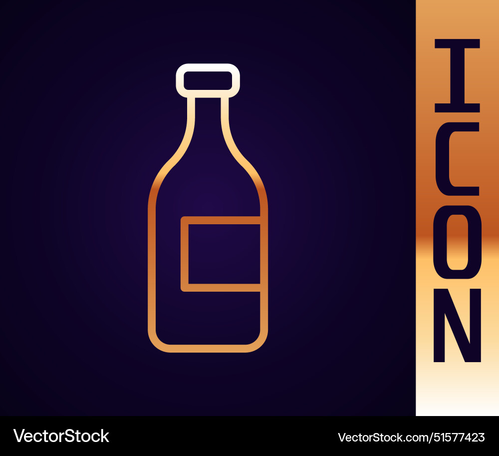 Gold line bottle of wine icon isolated on black Gold line bottle of wine icon isolated on black vector image