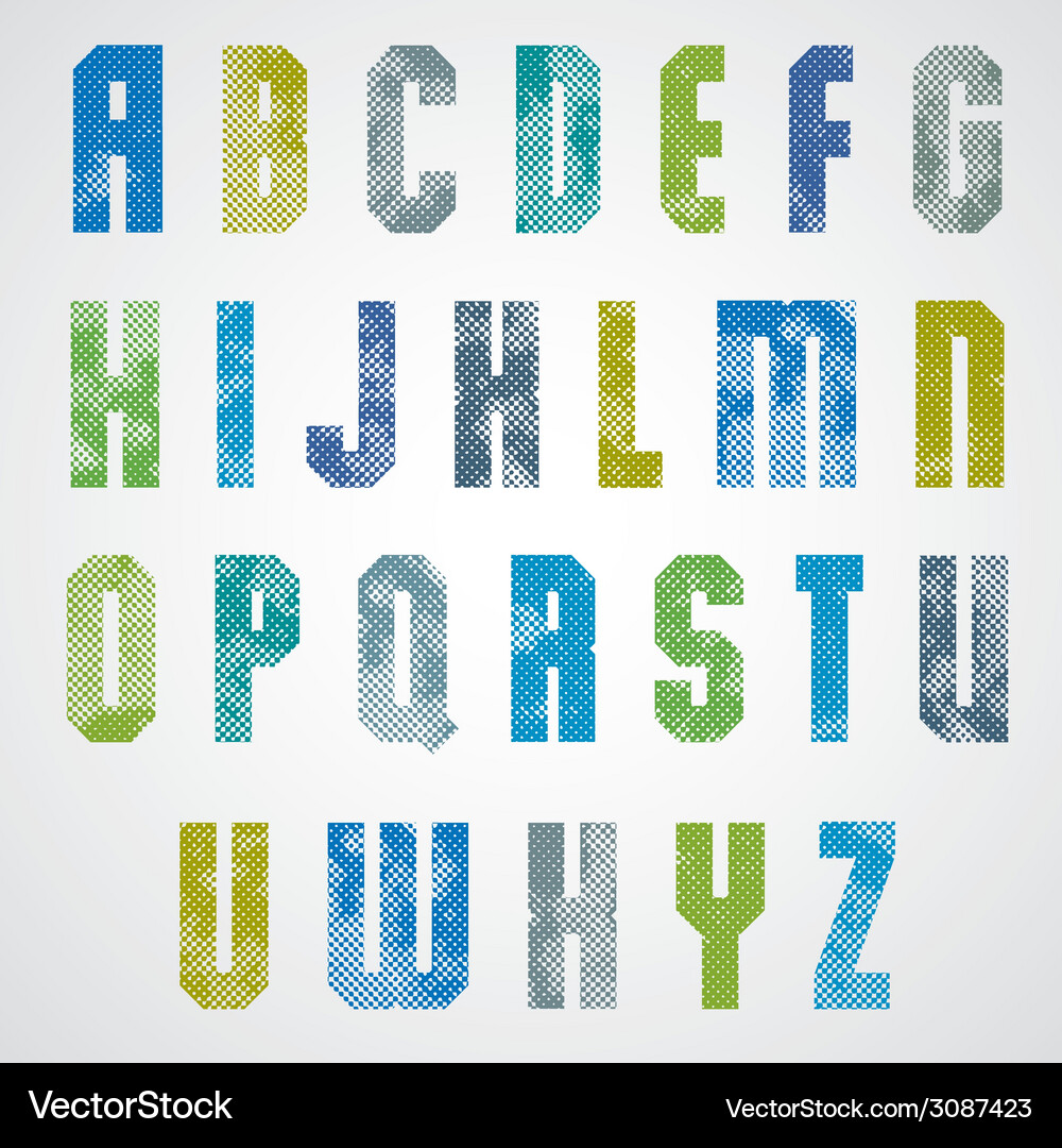 Halftone print dots textured font Vector Image
