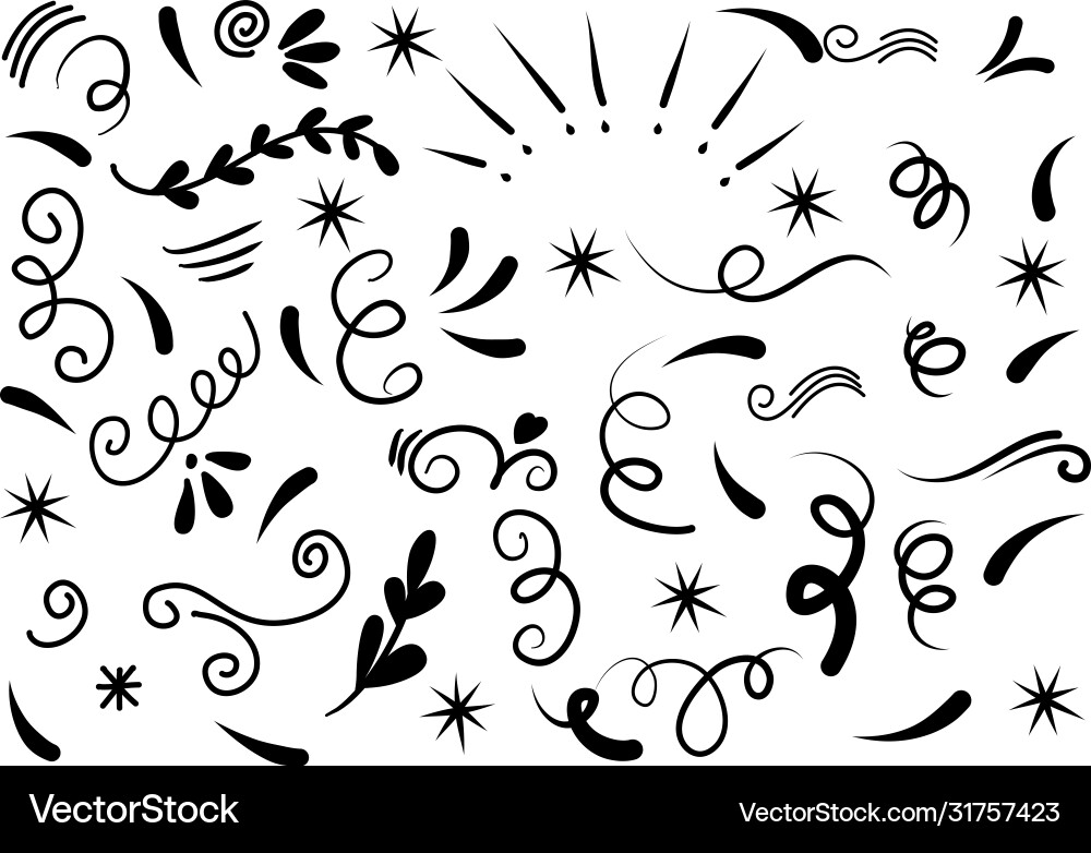 Hand-Drawn Decorative Swirls & Elements Vector Image