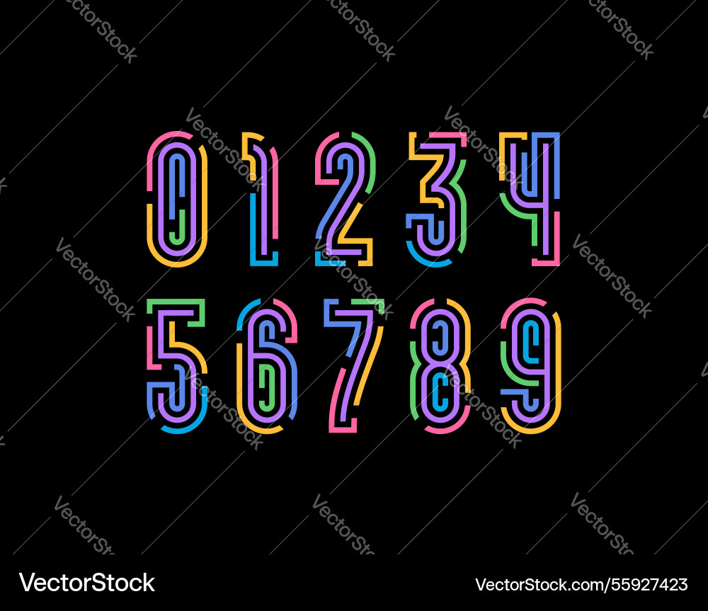 Numbers in the maze or colorful labyrinth style Numbers in the maze or colorful labyrinth style Vector Image