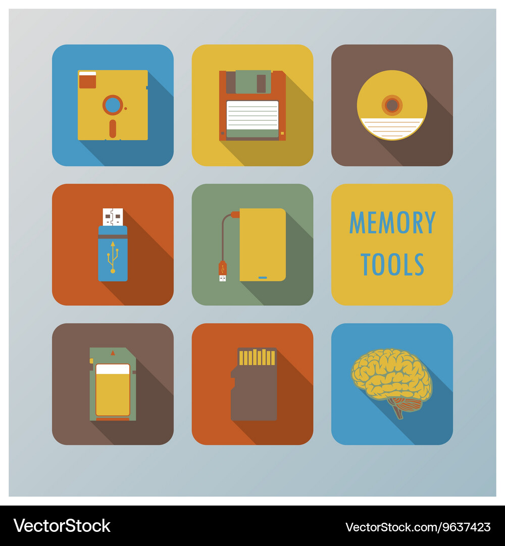 Retro memory tools icons set Vector Image