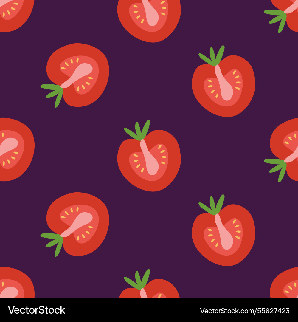 Seamless pattern with ripe tomato halves Seamless pattern with ripe tomato halves Vector Image