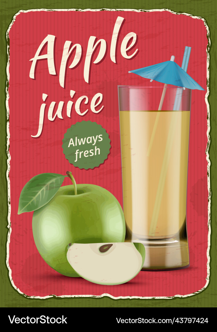 Apple juice poster vintage labels with fruits Apple juice poster vintage labels with fruits vector image