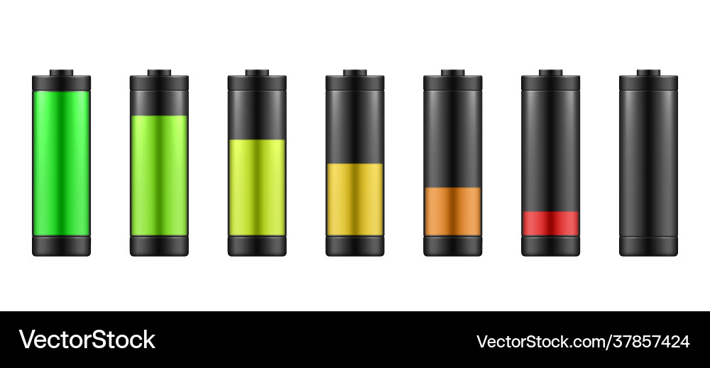 Colorful realistic battery charge level Royalty Free Vector