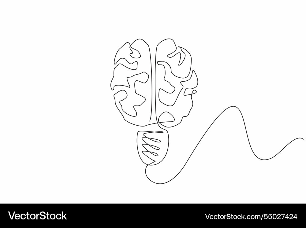 Continuous one line drawing light bulb from brain Continuous one line drawing light bulb from brain vector image