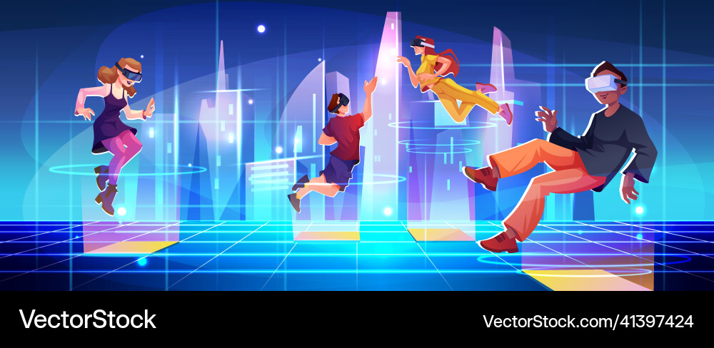 Metaverse concept of people wearing vr goggles Metaverse concept of people wearing vr goggles vector image