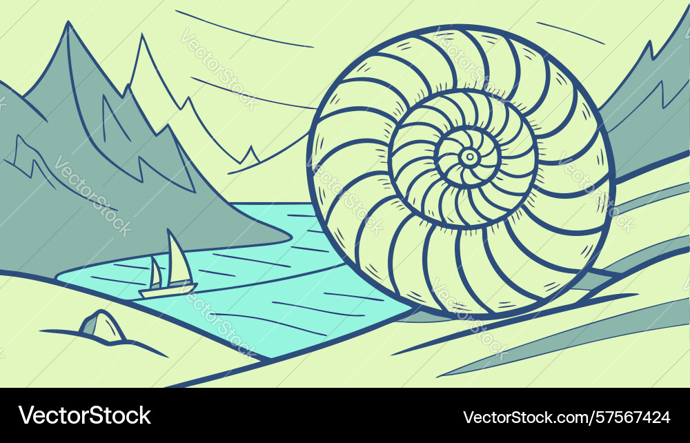 Nautilus shell by a calm lake design generative ai vector image