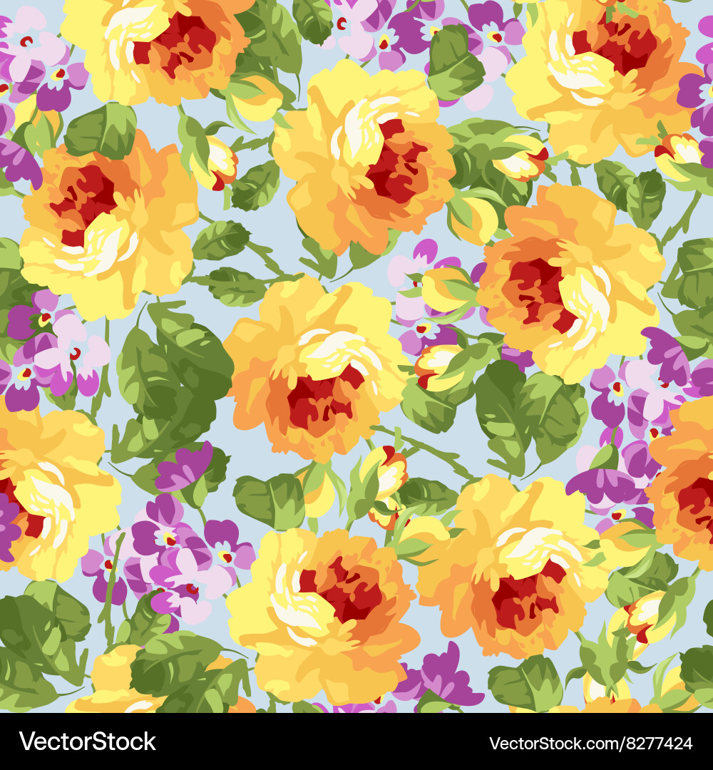 Seamless Yellow Rose Floral Pattern Vector Image