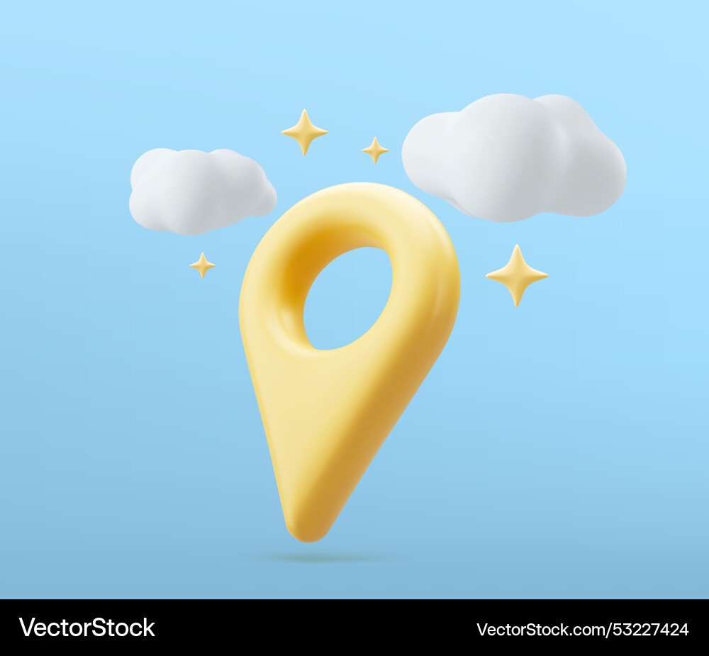 Yellow realistic 3d map pin pointer icon isolated Yellow realistic 3d map pin pointer icon isolated vector image