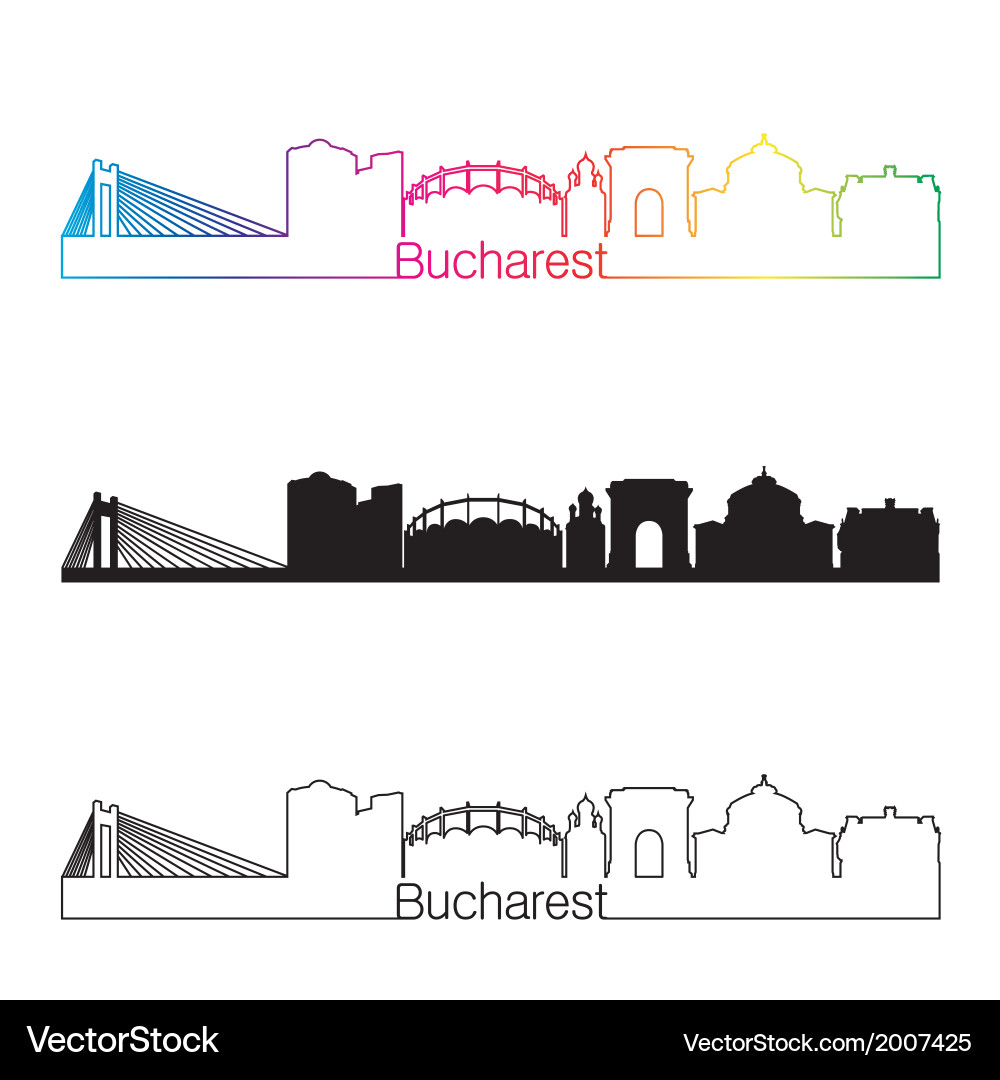 Bucharest skyline linear style with rainbow vector image