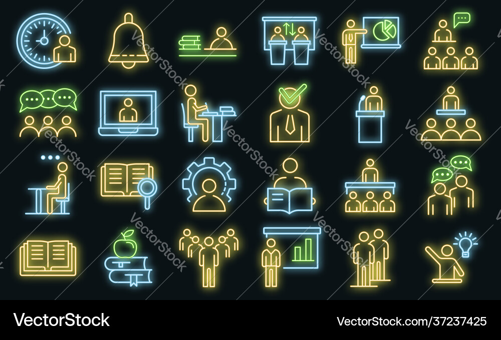 Lecture class icons set neon Vector Image