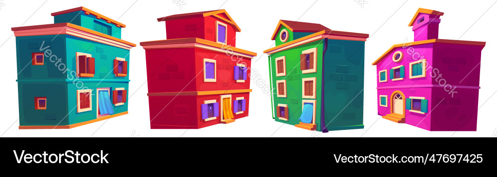 Old italy town street house cartoon set Old italy town street house cartoon set vector image