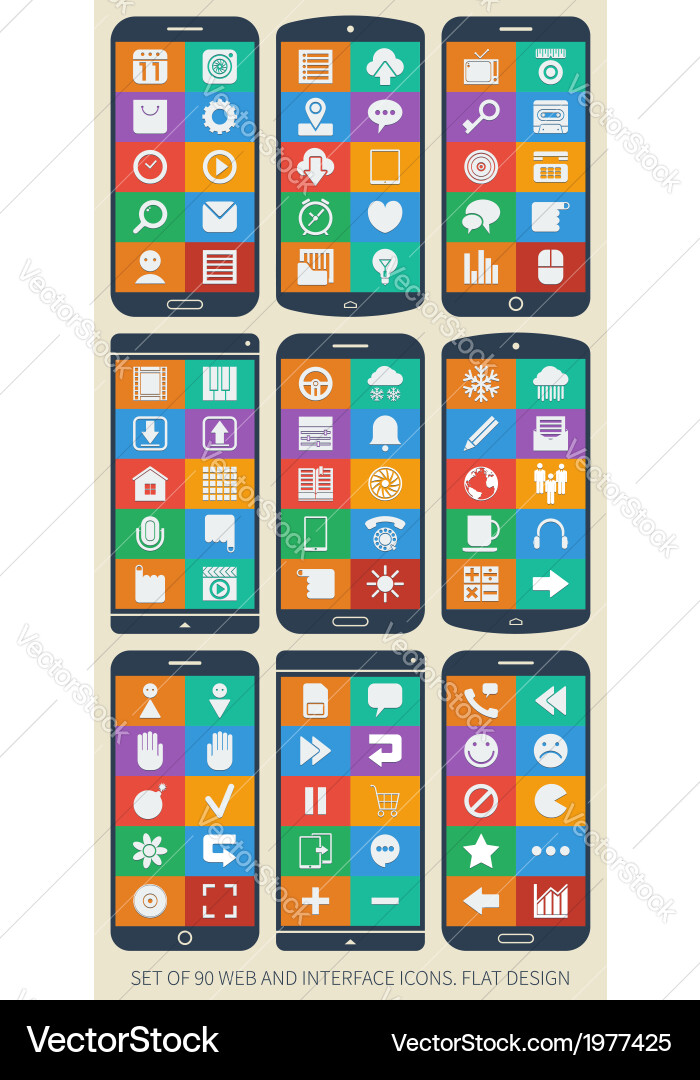 Set of 90 web and interface icons flat design Vector Image
