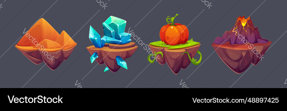 Set of floating island platforms for game ui Vector Image