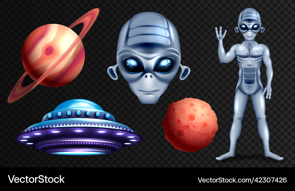 Alien ufo set Royalty Free Vector Image - VectorStock