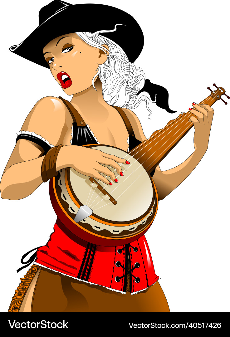 Cowgirl Playing Banjo Vector Image