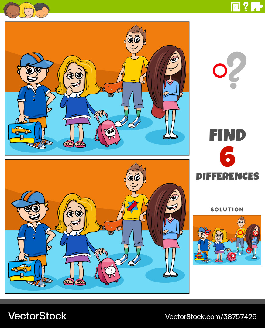 Differences educational game with elementary Differences educational game with elementary vector image