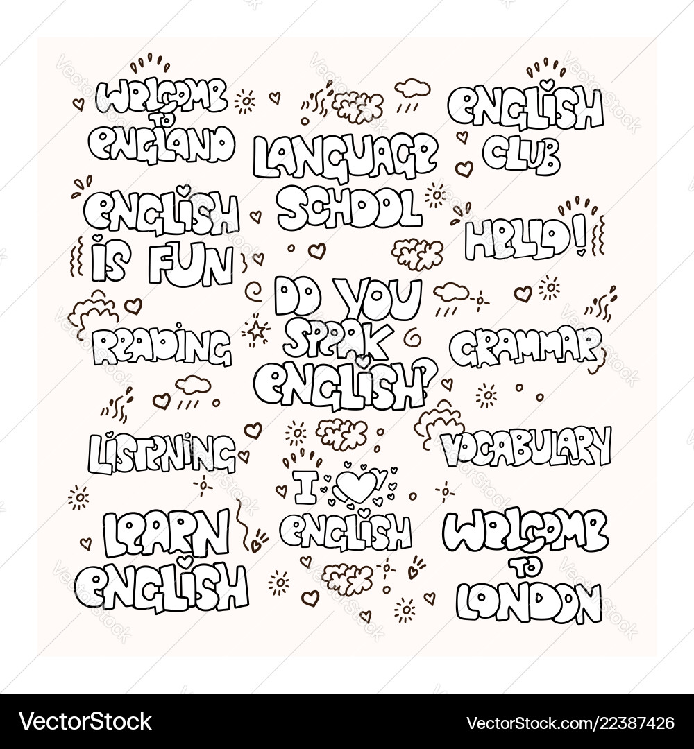 Learning english educational black and white Vector Image