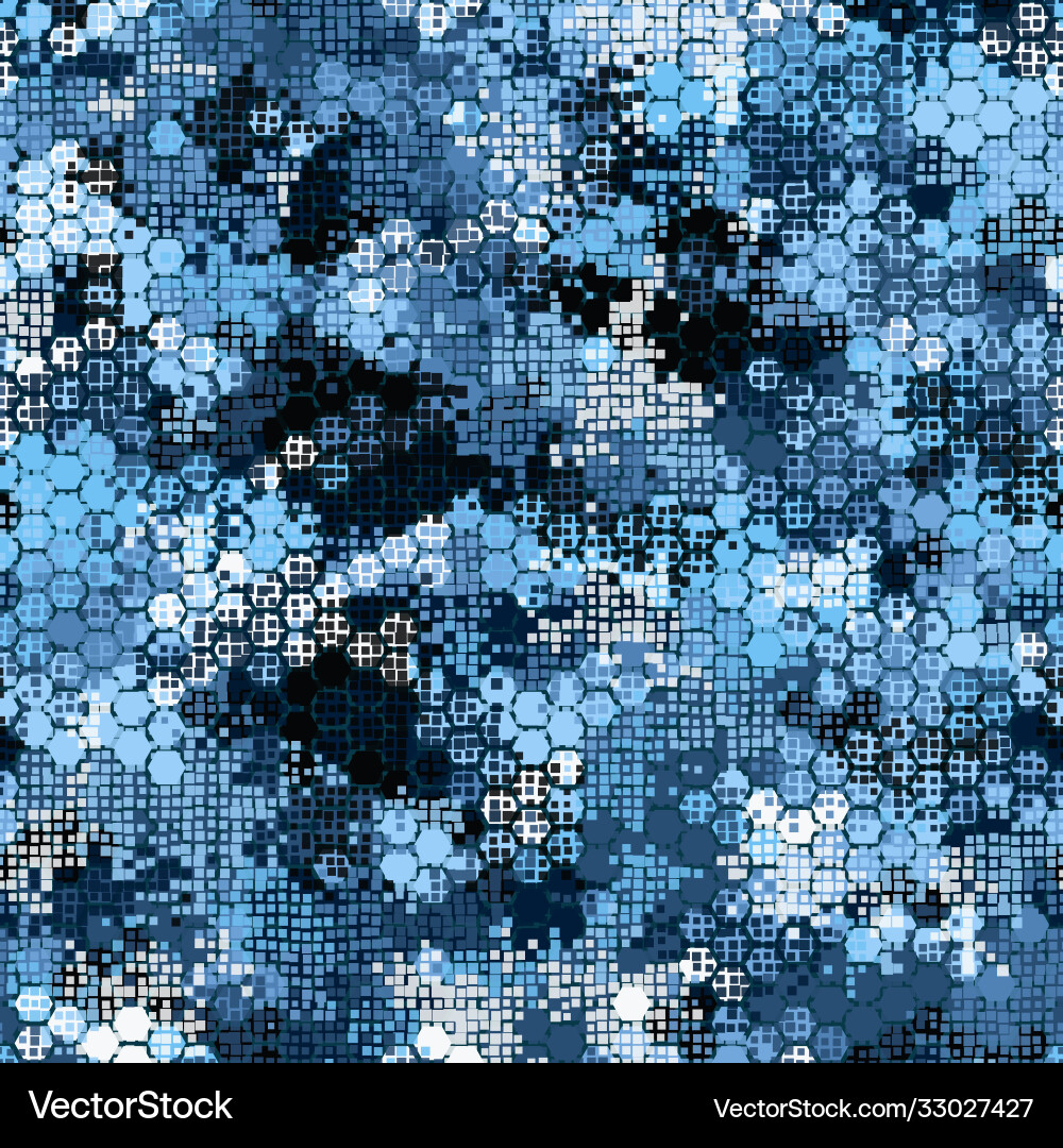 Blue Hexagonal Camo Pattern Vector Image