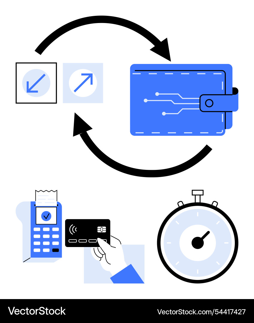Digital wallet and payment process with arrows Digital wallet and payment process with arrows vector image