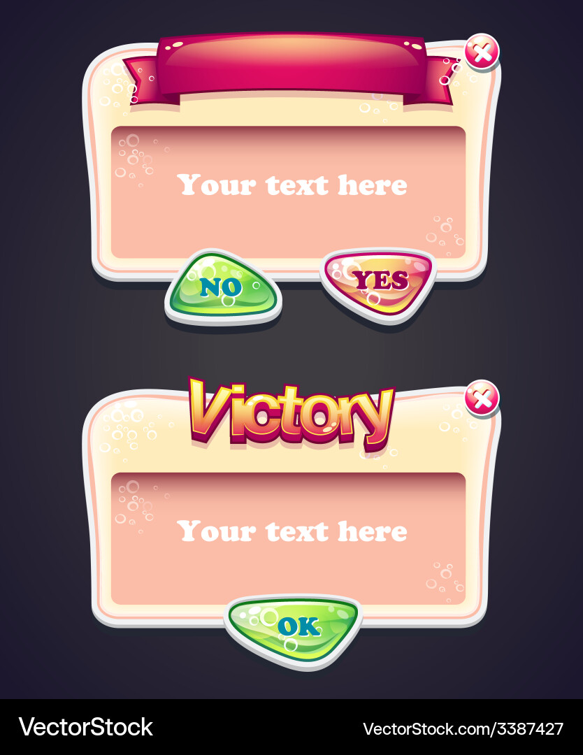 Set of cartoon windows game interface with buttons vector image