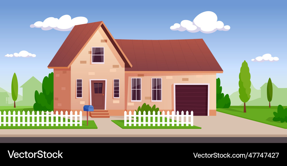 Suburban house exterior cozy neighborhood home Suburban house exterior cozy neighborhood home vector image