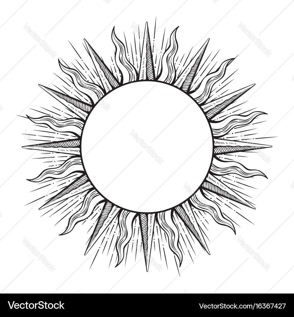 Sun Ray Frame - Etching Style Vector Image