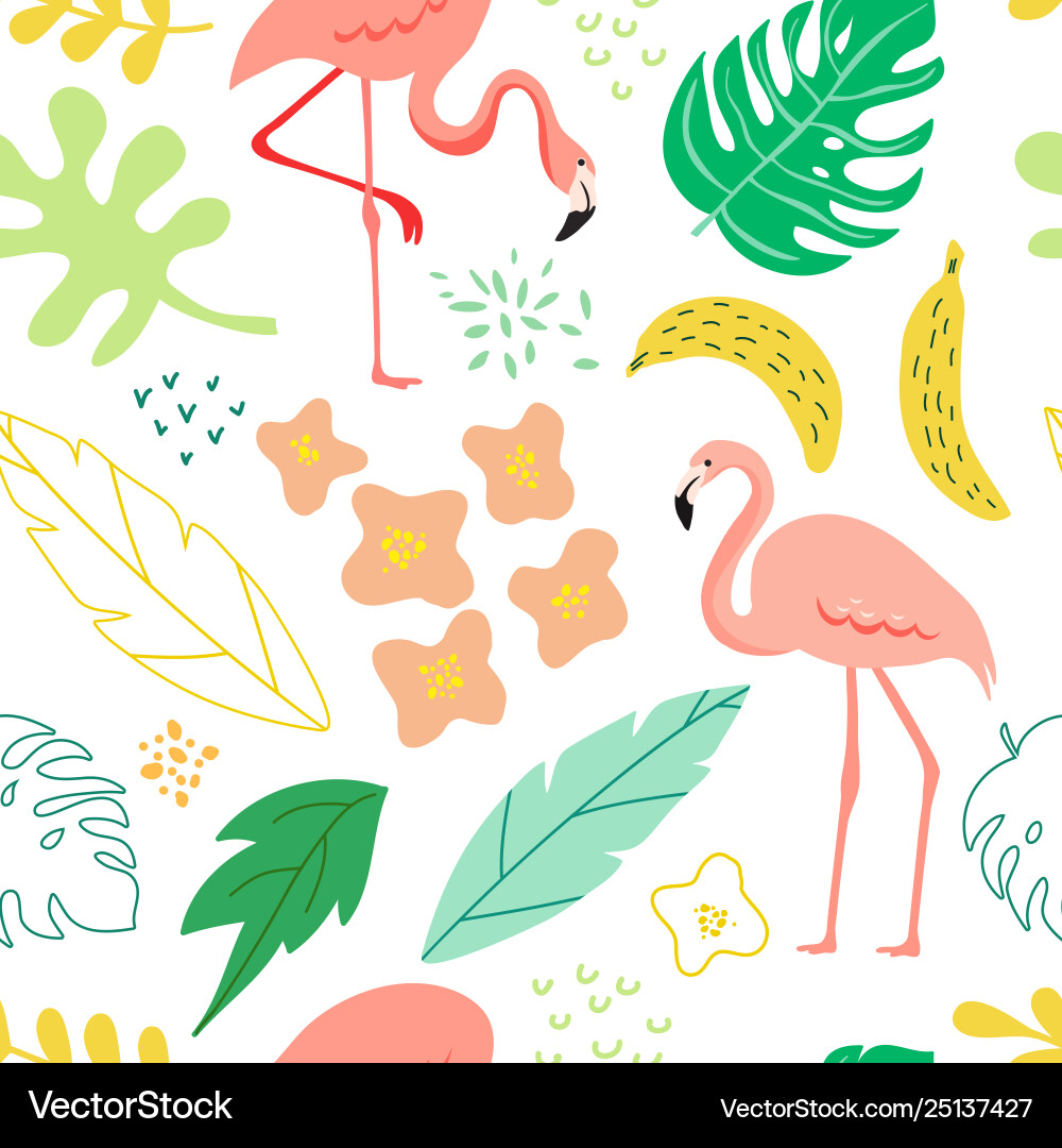 Tropical Flamingo Seamless Pattern Vector Image